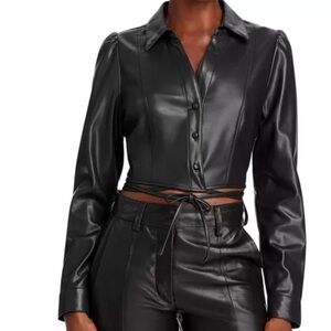 Lucy Paris Juno Faux Leather Tie Waist Top Black